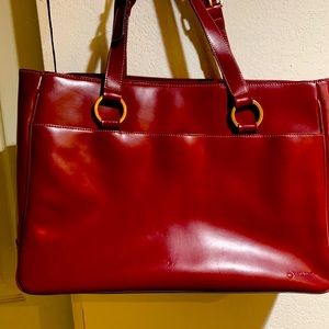 Franklin Covey Red Leather Vinyl - Super Classy- 3-compartment Laptop Tote Bag